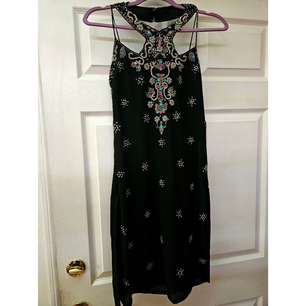 Handmade OOAK Custom Black Beaded Embroidered Festival Silk Cotton Lined Dress